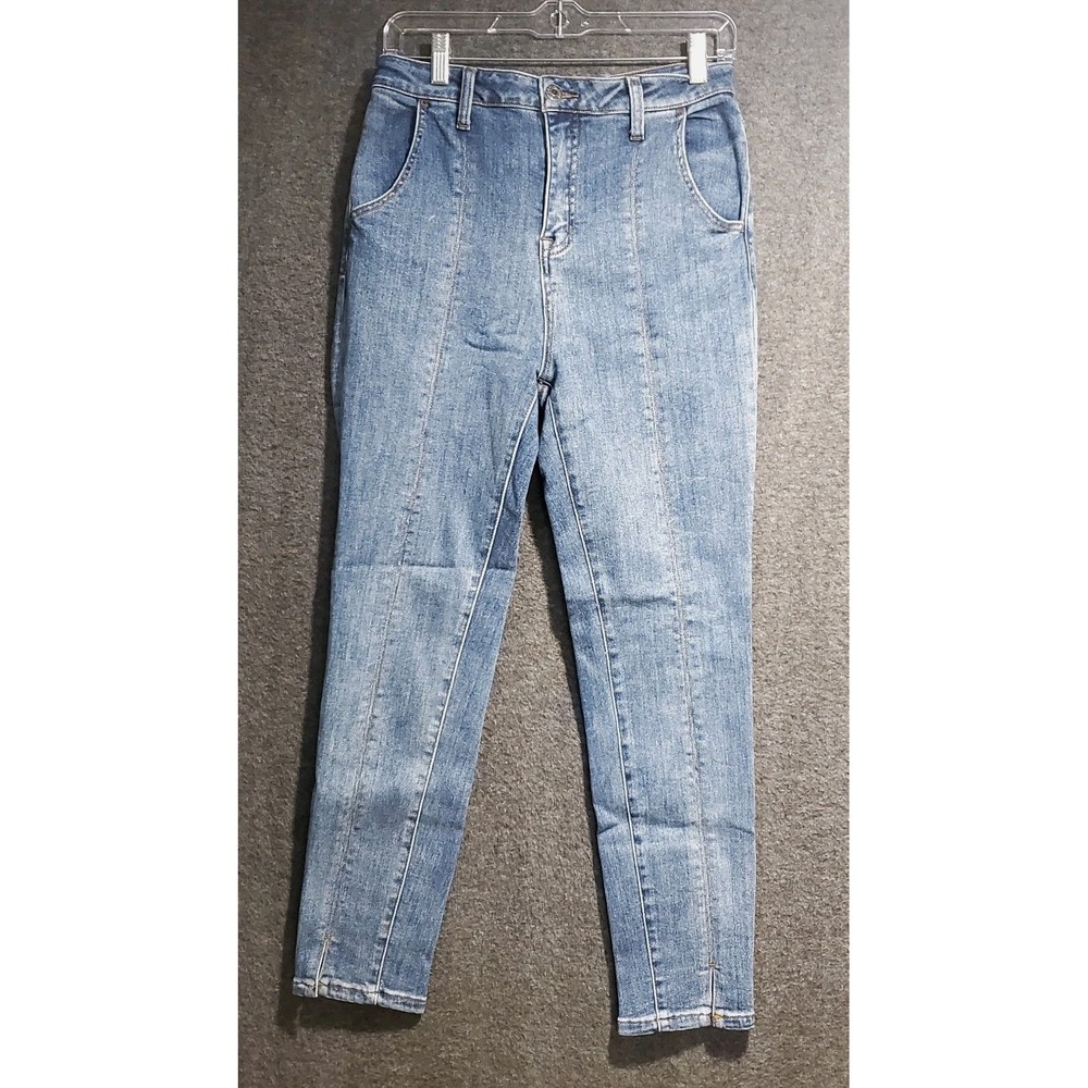 Risen Jeans Womens 29/9 Blue Stretch Denim Pleated Slit Leg Med Wash *READ*